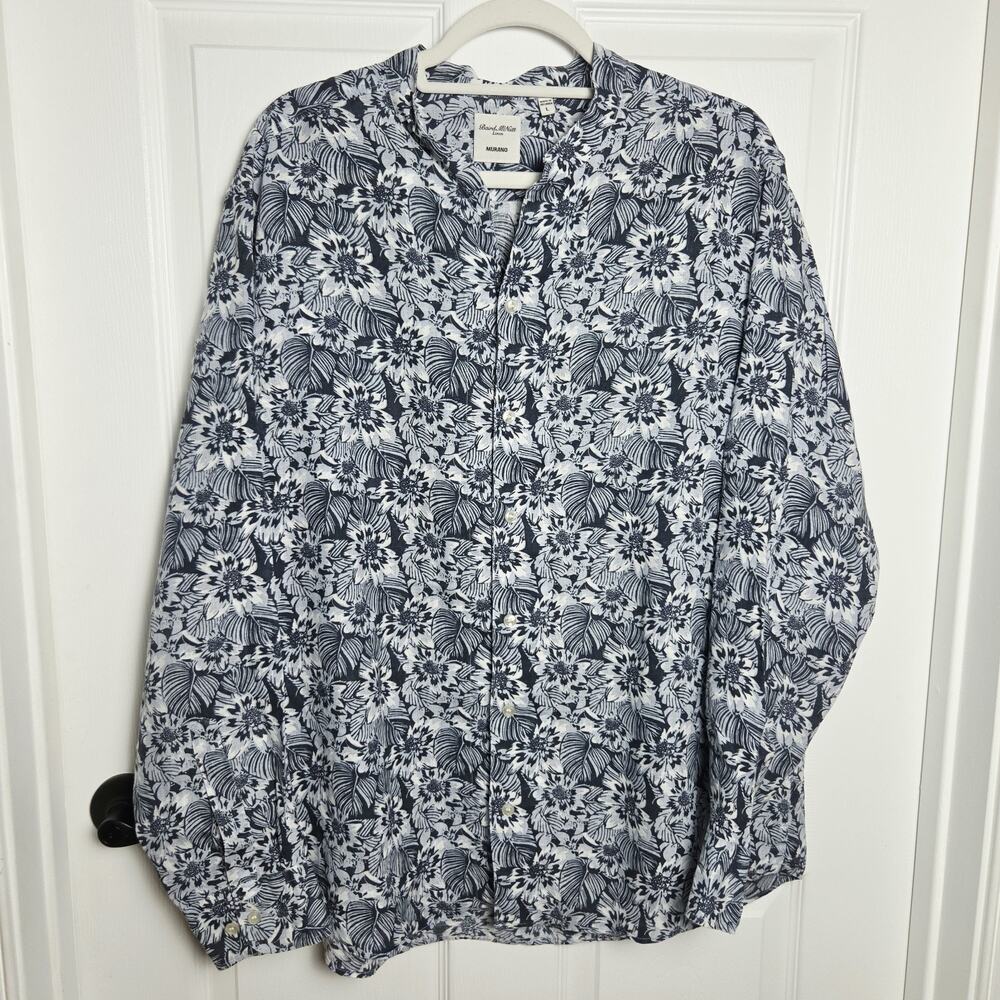 Murano Baird McNutt Shirt Men Large Blue Linen Floral Preppy Resort Luxury